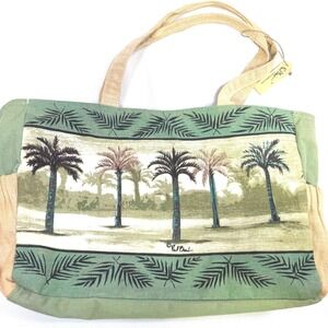 Paul Brent‎  Portofino Purse Canvas Beaded Palm Trees Two Handle Straps